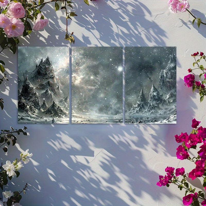 3pcs Starry Night Sky Mountain Landscape Wall Art Set Canvas Framed 40x60cm - High Quality Print 100% Australian Made Wall Canvas Ready to Hang