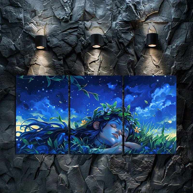 3pcs Dreamy Meadow Serene Nature Theme Wall Art Set Canvas Framed 40x60cm - High Quality Print 100% Australian Made Wall Canvas Ready to Hang