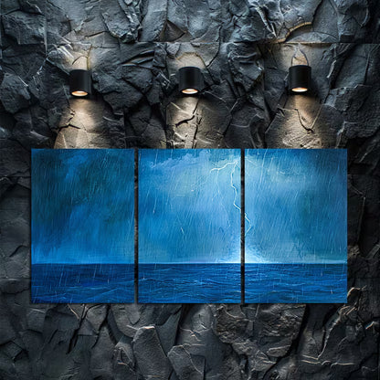 3pcs Stormy Sea Illustration Wall Art Set Canvas Framed 40x60cm - High Quality Print 100% Australian Made Wall Canvas Ready to Hang