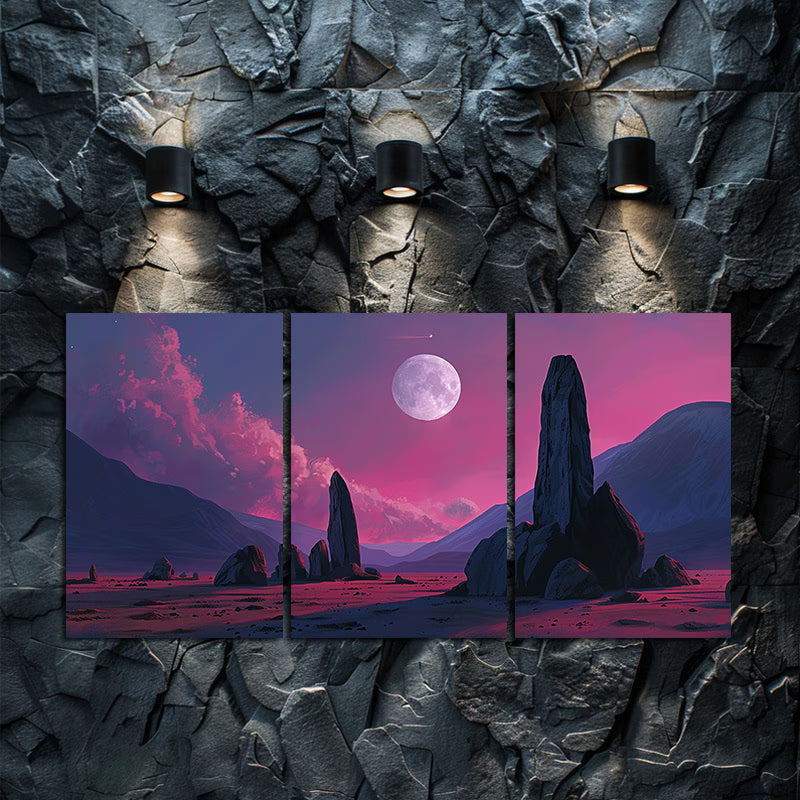 3pcs Abstract Desert and Moon Landscape Wall Art Set Canvas Framed 40x60cm - High Quality Print 100% Australian Made Wall Canvas Ready to Hang