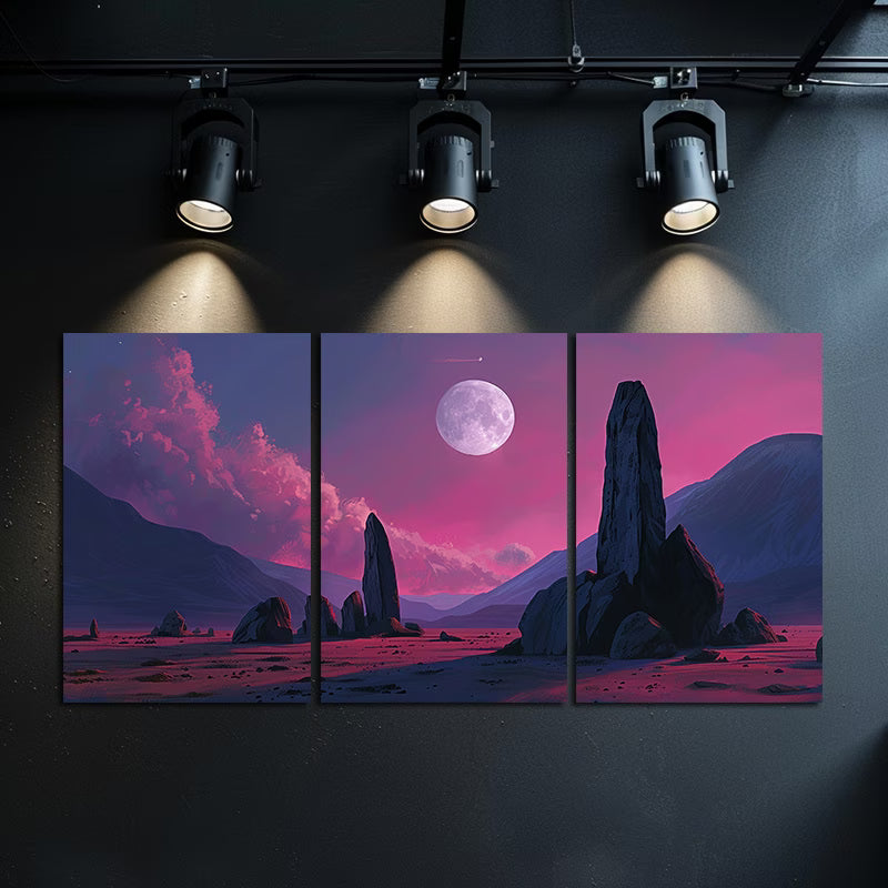 3pcs Abstract Desert and Moon Landscape Wall Art Set Canvas Framed 40x60cm - High Quality Print 100% Australian Made Wall Canvas Ready to Hang
