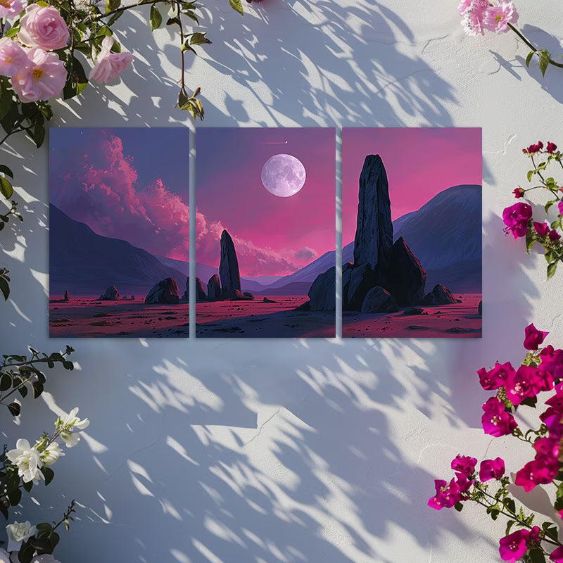 3pcs Abstract Desert and Moon Landscape Wall Art Set Canvas Framed 50x70cm - High Quality Print 100% Australian Made Wall Canvas Ready to Hang