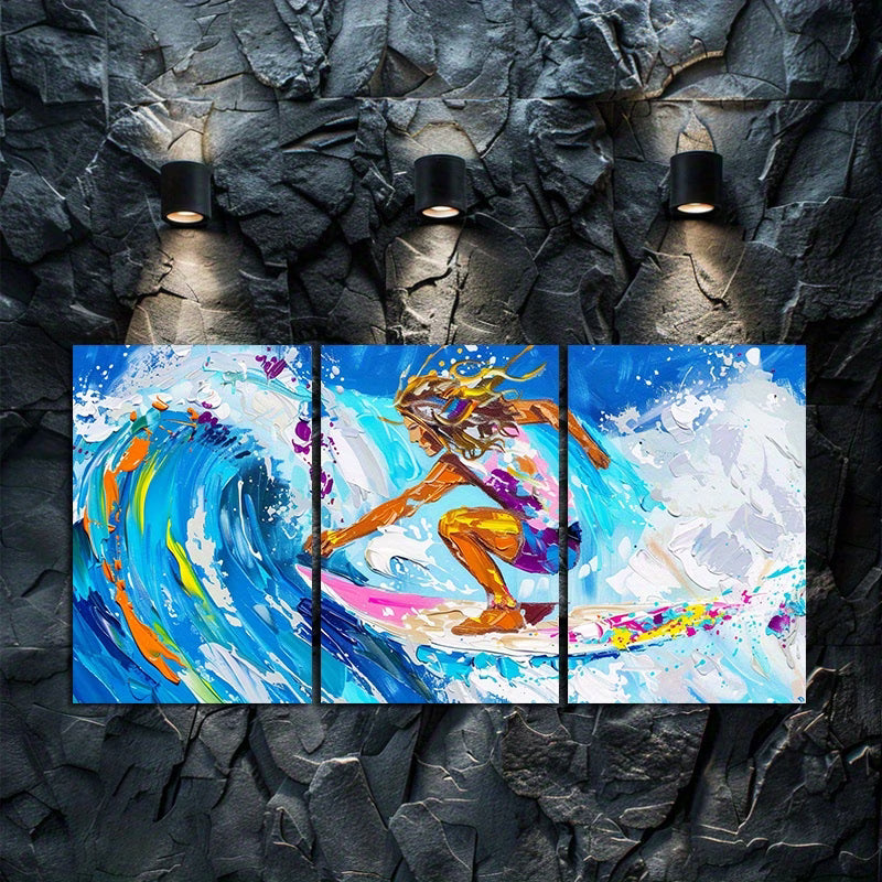 3pcs Vibrant Surfing Ocean Waves Wall Art Set Canvas Framed 40x60cm - High Quality Print 100% Australian Made Wall Canvas Ready to Hang