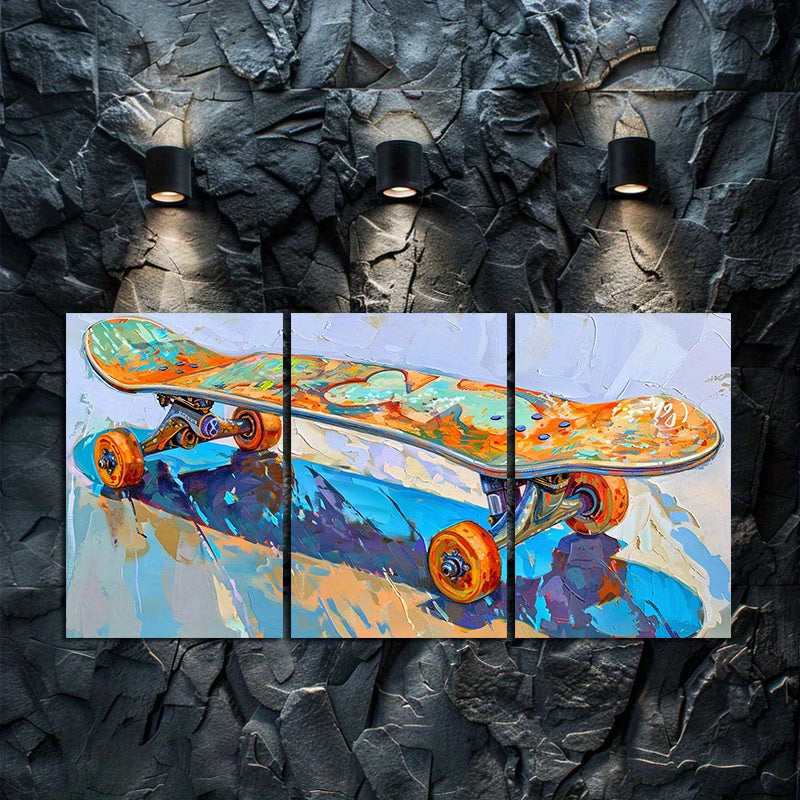 3pcs Urban Charm, Skateboard Illustration Wall Art Set Canvas Framed 40x60cm - High Quality Print 100% Australian Made Wall Canvas Ready to Hang