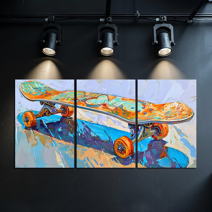 3pcs Urban Charm, Skateboard Illustration Wall Art Set Canvas Framed 60x90cm - High Quality Print 100% Australian Made Wall Canvas Ready to Hang