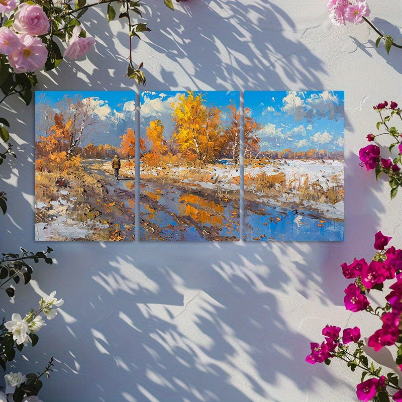 3pcs Strolling Road Landscape Wall Art Set Canvas Framed 40x60cm - High Quality Print 100% Australian Made Wall Canvas Ready to Hang