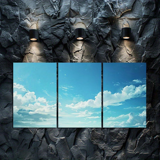 3pcs The Blue Sky and White Clouds Wall Art Set Canvas Framed 60x90cm - High Quality Print 100% Australian Made Wall Canvas Ready to Hang