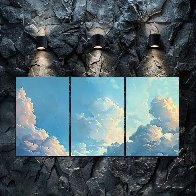 3pcs Blue Sky and White Clouds together Wall Art Set Canvas Framed 40x60cm - High Quality Print 100% Australian Made Wall Canvas Ready to Hang