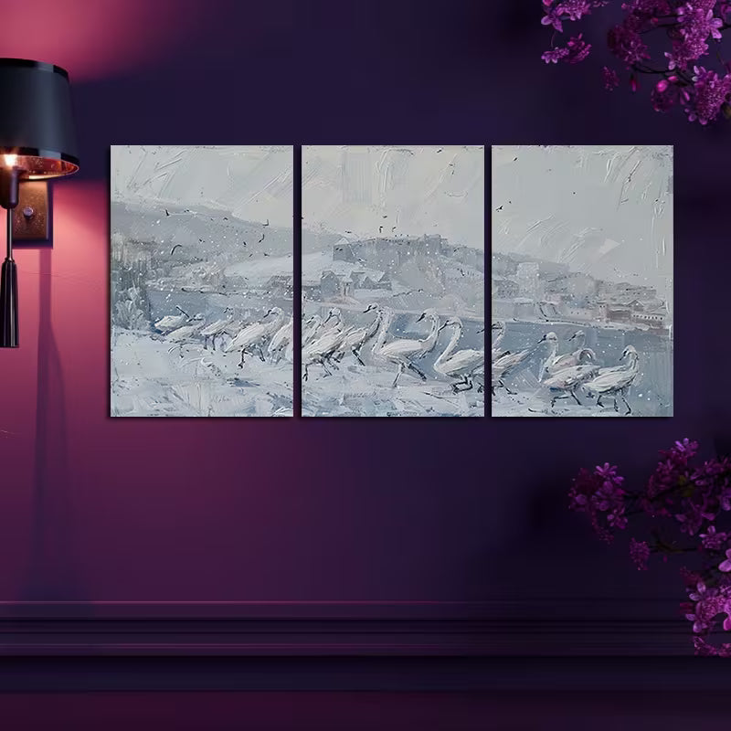 3pcs landscape with a flock of white birds Wall Art Set Canvas Framed 40x60cm - High Quality Print 100% Australian Made Wall Canvas Ready to Hang