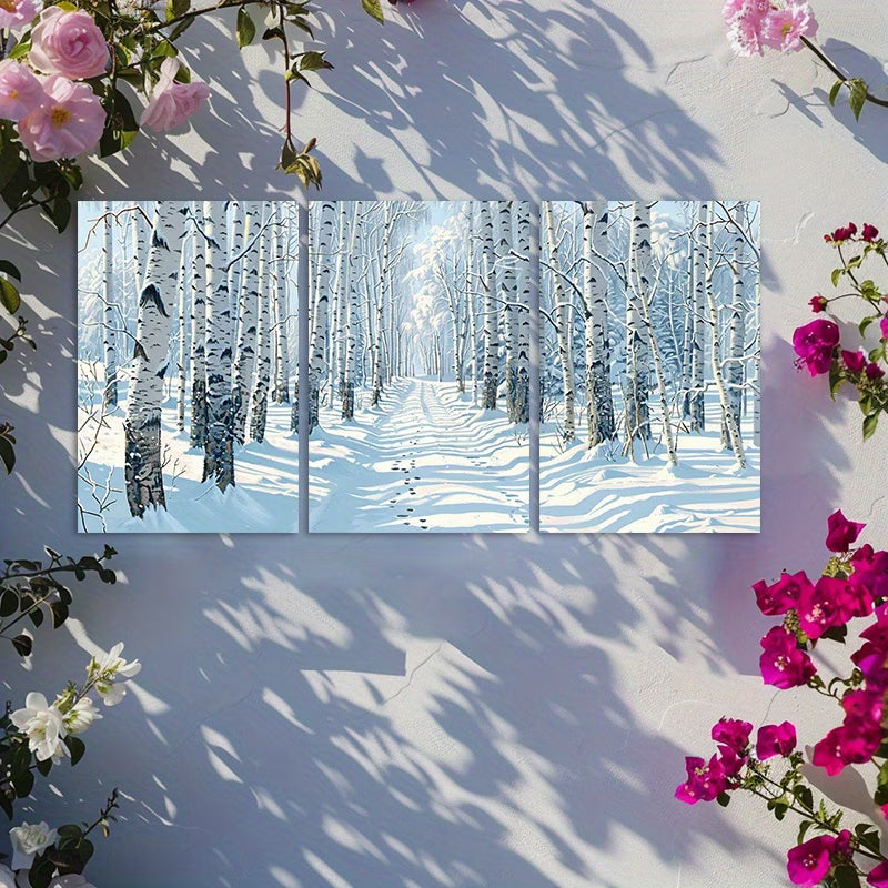 3pcs Winter Wonderland Illustration Wall Art Set Canvas Framed 60x90cm - High Quality Print 100% Australian Made Wall Canvas Ready to Hang