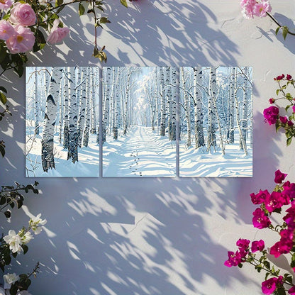 3pcs Winter Wonderland Illustration Wall Art Set Canvas Framed 50x70cm - High Quality Print 100% Australian Made Wall Canvas Ready to Hang