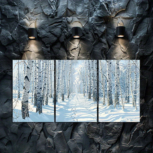 3pcs Winter Wonderland Illustration Wall Art Set Canvas Framed 50x70cm - High Quality Print 100% Australian Made Wall Canvas Ready to Hang