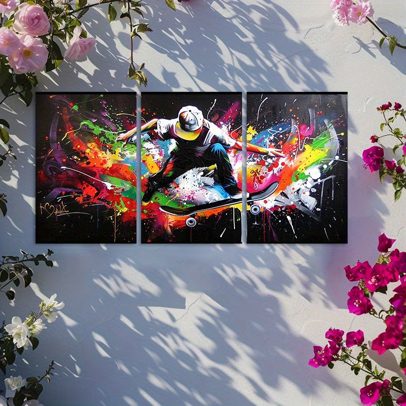 3pcs Skateboarder Graffiti Extreme Sports Wall Art Set Canvas Framed 50x70cm - High Quality Print 100% Australian Made Wall Canvas Ready to Hang