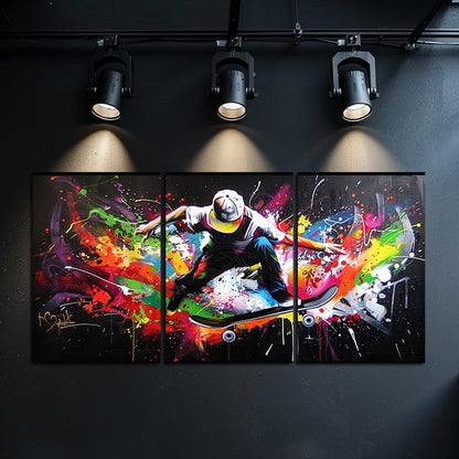 3pcs Skateboarder Graffiti Abstract Colorful Wall Art Set Canvas Framed 40x60cm - High Quality Print 100% Australian Made Wall Canvas Ready to Hang