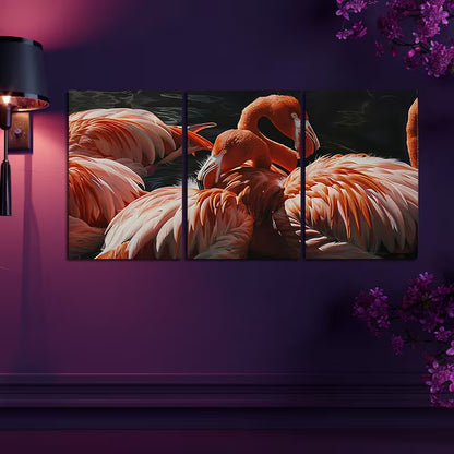 3pcs The Presence of Flamingos Wall Art Set Canvas Framed 50x70cm - High Quality Print 100% Australian Made Wall Canvas Ready to Hang