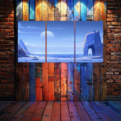 3pcs Illustration of an Alien Landscape Wall Art Set Canvas Framed 50x70cm - High Quality Print 100% Australian Made Wall Canvas Ready to Hang