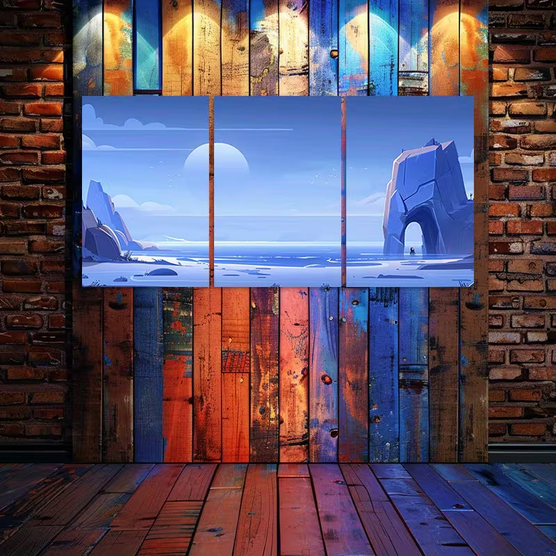 3pcs Illustration of an Alien Landscape Wall Art Set Canvas Framed 60x90cm - High Quality Print 100% Australian Made Wall Canvas Ready to Hang