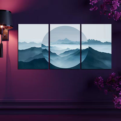 3pcs Mountains with an Abstract Mirror Effect Wall Art Set Canvas Framed 60x90cm - High Quality Print 100% Australian Made Wall Canvas Ready to Hang