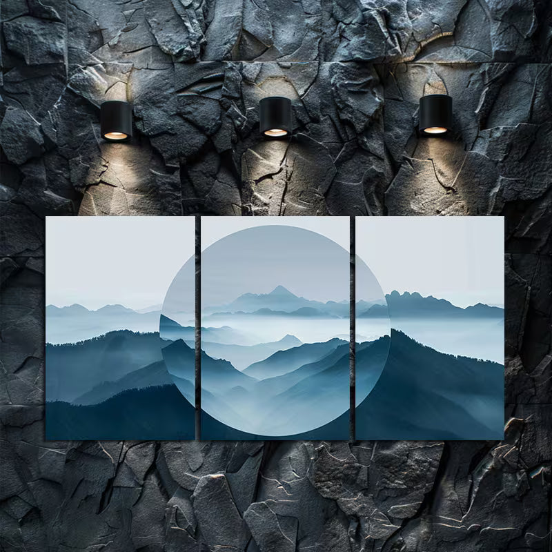 3pcs Mountains with an Abstract Mirror Effect Wall Art Set Canvas Framed 60x90cm - High Quality Print 100% Australian Made Wall Canvas Ready to Hang