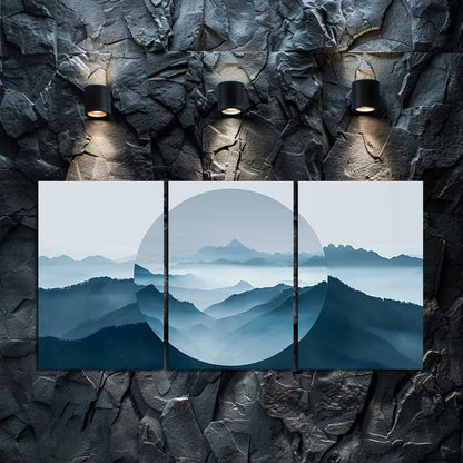 3pcs Mountains with an Abstract Mirror Effect Wall Art Set Canvas Framed 60x90cm - High Quality Print 100% Australian Made Wall Canvas Ready to Hang