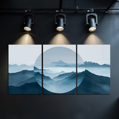 3pcs Mountains with an Abstract Mirror Effect Wall Art Set Canvas Framed 60x90cm - High Quality Print 100% Australian Made Wall Canvas Ready to Hang