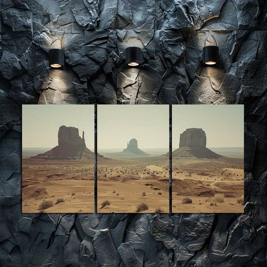3pcs Moonlit Monument Valley Arizona Wall Art Set Canvas Framed 50x70cm - High Quality Print 100% Australian Made Wall Canvas Ready to Hang