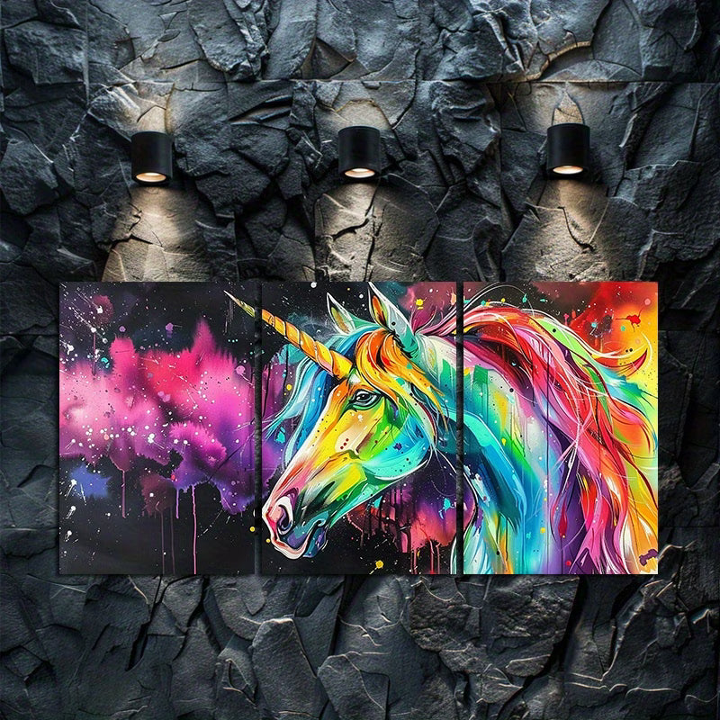 3pcs Oil Painting of a Magical Unicorn Wall Art Set Canvas Framed 50x70cm - High Quality Print 100% Australian Made Wall Canvas Ready to Hang
