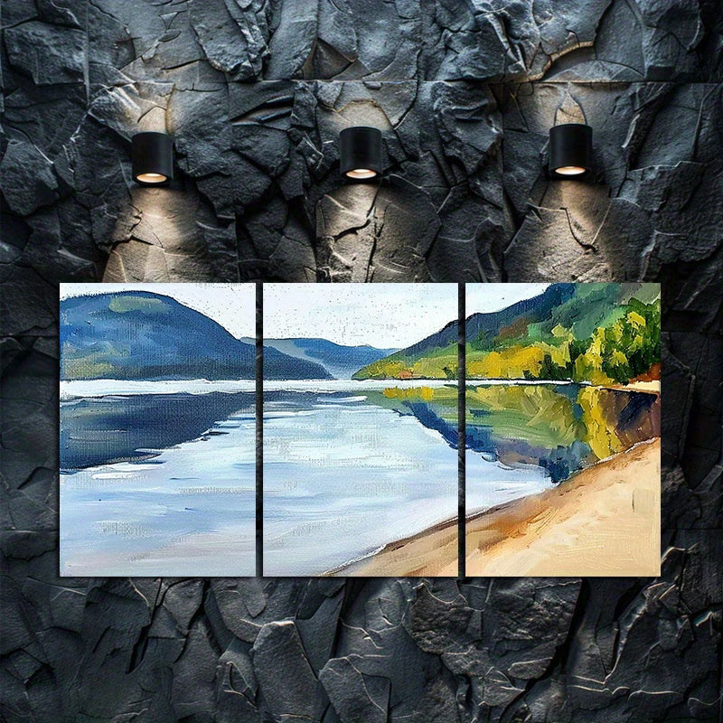 3pcs The Mountains and Rivers of Norway Wall Art Set Canvas Framed 40x60cm - High Quality Print 100% Australian Made Wall Canvas Ready to Hang