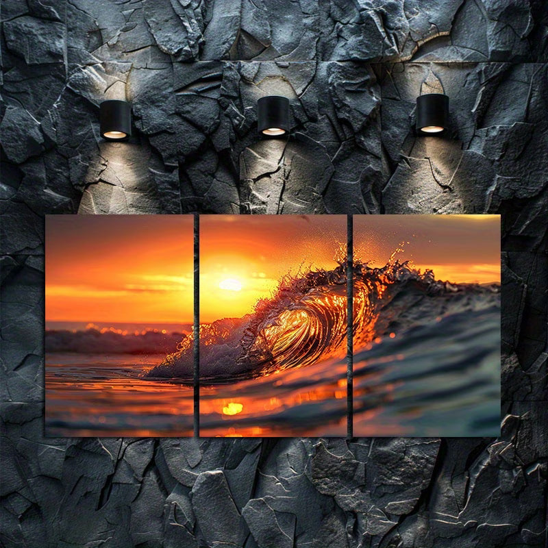 3pcs Sunset Wave Sea Landscape Wall Art Set Canvas Framed 40x60cm - High Quality Print 100% Australian Made Wall Canvas Ready to Hang