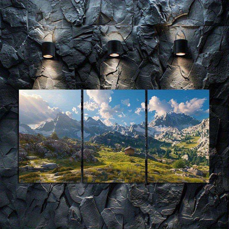 3pcs Serene Alpine Hut Scene Wall Art Set Canvas Framed 60x90cm - High Quality Print 100% Australian Made Wall Canvas Ready to Hang