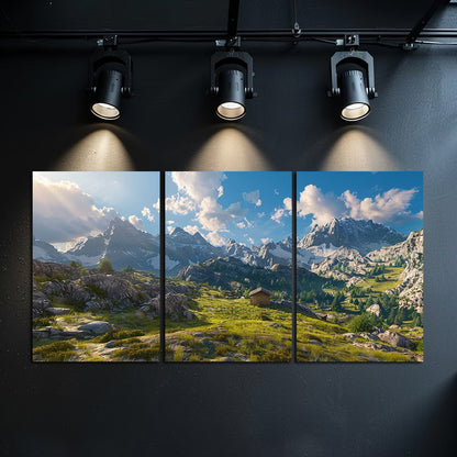 3pcs Serene Alpine Hut Scene Wall Art Set Canvas Framed 40x60cm - High Quality Print 100% Australian Made Wall Canvas Ready to Hang