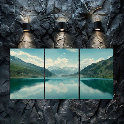 3pcs Reflective Almaty Lake and Mountain Scenery Wall Art Set Canvas Framed 60x90cm - High Quality Print 100% Australian Made Wall Canvas Ready to Hang