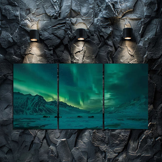 3pcs Aurora Borealis Landscape Over Svalbard Wall Art Set Canvas Framed 40x60cm - High Quality Print 100% Australian Made Wall Canvas Ready to Hang