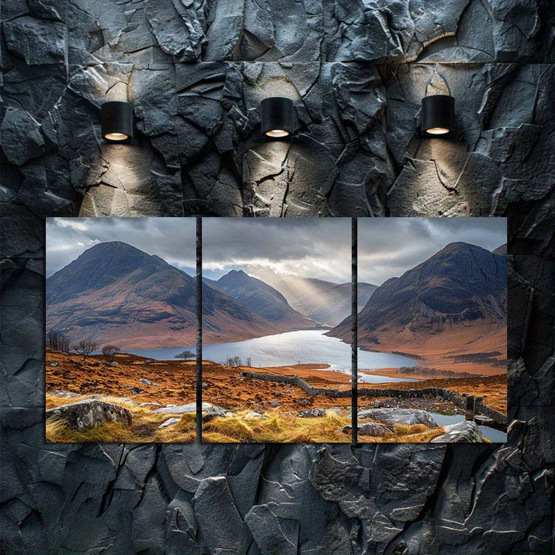 3pcs Mountain Lake Scottish Highlands Landscape Wall Art Set Canvas Framed 50x70cm - High Quality Print 100% Australian Made Wall Canvas Ready to Hang