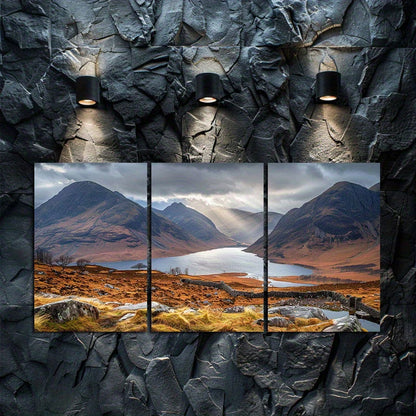 3pcs Mountain Lake Scottish Highlands Landscape Wall Art Set Canvas Framed 50x70cm - High Quality Print 100% Australian Made Wall Canvas Ready to Hang