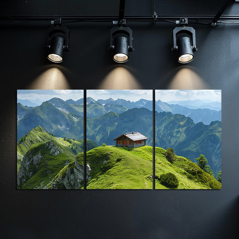 3pcs small mountain hotel on a grassy hill Wall Art Set Canvas Framed 40x60cm - High Quality Print 100% Australian Made Wall Canvas Ready to Hang