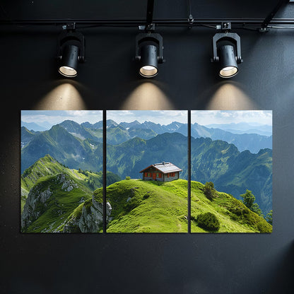 3pcs small mountain hotel on a grassy hill Wall Art Set Canvas Framed 60x90cm - High Quality Print 100% Australian Made Wall Canvas Ready to Hang