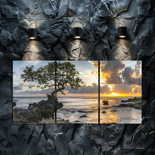 3pcs Serene Sunset Mangrove & Rocks Scene Wall Art Set Canvas Framed 50x70cm - High Quality Print 100% Australian Made Wall Canvas Ready to Hang