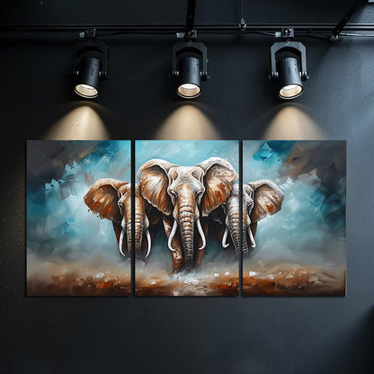 3pcs Elephant Trio Grandeur and Unity Themed Wall Art Set Canvas Framed 40x60cm - High Quality Print 100% Australian Made Wall Canvas Ready to Hang