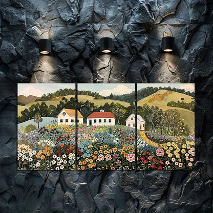 3pcs Grandma Moses-Inspired Retro Rural Charm Wall Art Set Canvas Framed 50x70cm - High Quality Print 100% Australian Made Wall Canvas Ready to Hang