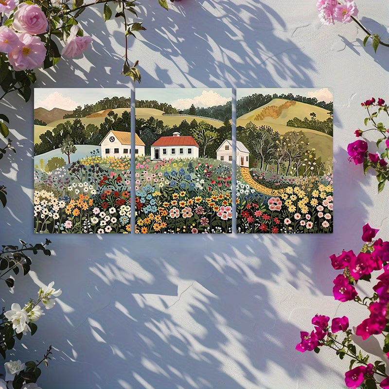 3pcs Grandma Moses-Inspired Retro Rural Charm Wall Art Set Canvas Framed 50x70cm - High Quality Print 100% Australian Made Wall Canvas Ready to Hang