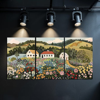 3pcs Grandma Moses-Inspired Retro Rural Charm Wall Art Set Canvas Framed 50x70cm - High Quality Print 100% Australian Made Wall Canvas Ready to Hang