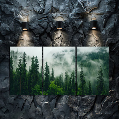 3pcs Mountain and Dark Green Pine Forest Scene Wall Art Set Canvas Framed 40x60cm - High Quality Print 100% Australian Made Wall Canvas Ready to Hang