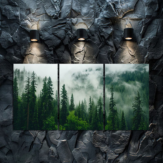 3pcs Mountain and Dark Green Pine Forest Scenes Wall Art Set Canvas Framed 50x70cm - High Quality Print 100% Australian Made Wall Canvas Ready to Hang