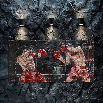 3pcs Boxer Fight Scene Wall Art Set Canvas Framed 60x90cm - High Quality Print 100% Australian Made Wall Canvas Ready to Hang