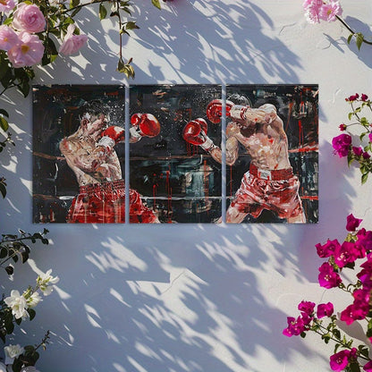 3pcs Boxer Fight Scene Wall Art Set Canvas Framed 50x70cm - High Quality Print 100% Australian Made Wall Canvas Ready to Hang