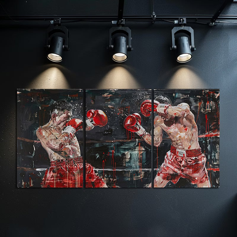 3pcs Boxer Fight Scene Wall Art Set Canvas Framed 50x70cm - High Quality Print 100% Australian Made Wall Canvas Ready to Hang
