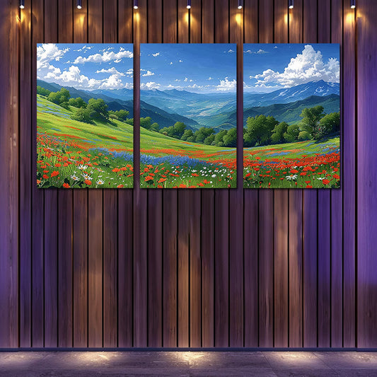 3pcs beautiful field of wildflowers Wall Art Set Canvas Framed 50x70cm - High Quality Print 100% Australian Made Wall Canvas Ready to Hang
