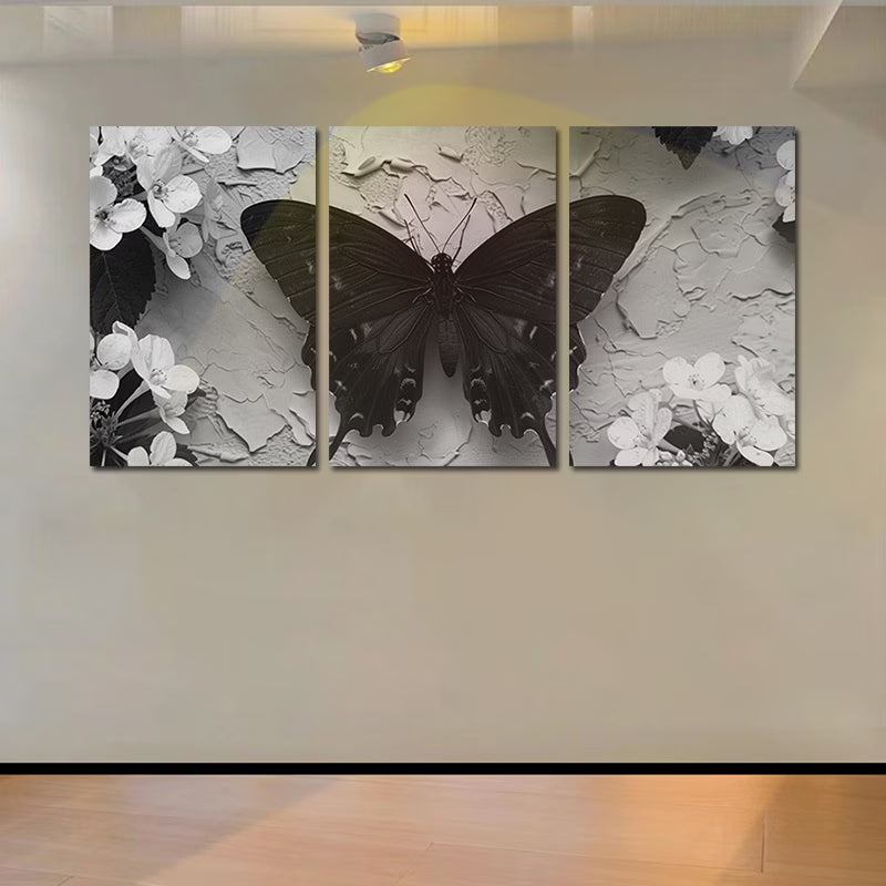 3pcs Black Butterfly Illustration Wall Art Set Canvas Framed 40x60cm - High Quality Print 100% Australian Made Wall Canvas Ready to Hang