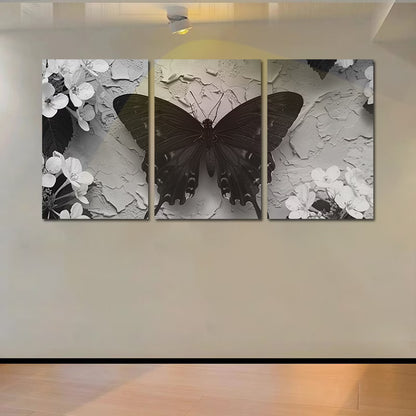 3pcs Black Butterfly Illustration Wall Art Set Canvas Framed 40x60cm - High Quality Print 100% Australian Made Wall Canvas Ready to Hang